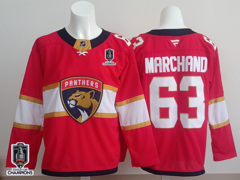 Men 2025 Florida Panthers #63 Marchand Red Fanatics Home Premium NHL Jersey style 2